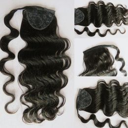 100% Human Hair Thick Ponytail Hair Piece Wavy Wrap Around Pony Tail For Black Women Clip In Hair Extension 120grams