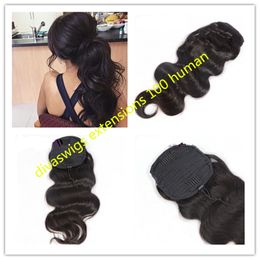 Brazilian virgin hair Natural black Colour brazilian body wave human hair ponytail with combs 120g pony tails