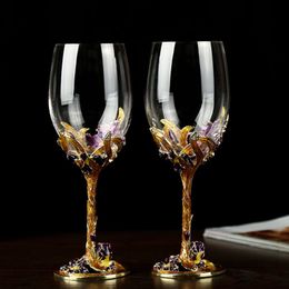 GFHGSD High-grade Crystal Champagne Flutes Stand Metal with Enamel Creative Style Goblet Glass Wedding Birthday Gifts LK1015