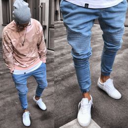 2018 New Fashion Men Pencil Denim Pants Stretchy Ripped Biker Destroyed Taped Slim Fit Jeans New