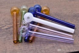 cheap 10cm Colorful Pyrex Glass oil Burner pipe glass oil tube Straight smoking pipes free shipping