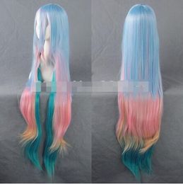 Free shipping++++LIFE Shiro Cosplay Wig 100cm Long Blue Mixed Pink Anime Cosplay Wigs