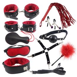 10piece/set Adult Games Sex Toys For Couples sexy toys Slave sex bondage s nipple clamp whip gag paddle sex item Leather Y18110802