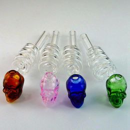 Colourful Skull Smoking Pipes Coiled Glass Pipe Pyrex Glass Oil Glass Burner Pipe For Smoke Accessories Spoon Pipe Tobacco SW16