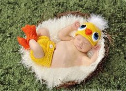 Crochet pato dois pedaço conjunto chapéu fralda bebê fotografia adere feitos de malha bebê roupa animal roupas de banho recém-nascido
