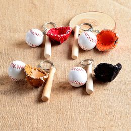 Handmade Keychain Baseball Keychain Sport Key Ring Wooden Bat Glove Toy Ball Pendant Bag Car Keychain Gift