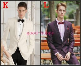 Best Design Ivory/Burgundy Men Wedding Tuxdos Excellent Groom Tuxedos Men Formal Business Dinner Prom Blazer(Jacket+Pants+Tie+Girdle) 1290