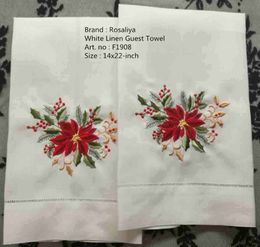 Set of 12 Fashion Handkerchief Towel White Linen Vintage Holiday Guest Towels Hand Towel with Colour Embroidery Floral For Room Decorating