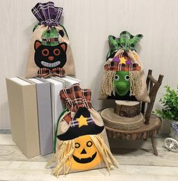 Halloween Candy Bags Beam Port Drawstring Treat Bags Sack Party Kids Gift Pouch Trick or Treat Party Witch Pumpkin Cat Decor Bag wrap