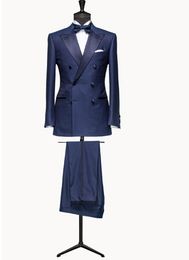 Customize Navy Blue Groom Tuxedos Double Breasted Groomsmen Men Business Formal Suit Party Prom Suit(Jacket+Pants+Bows Tie) No; 113