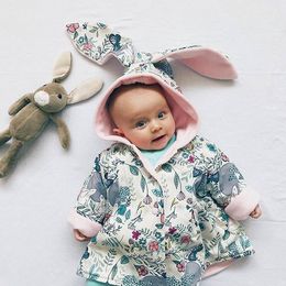 Baby Girl Clothes Infant Toddler Rabbit Jacket Coats Winter Warm Hooded Coat Bunny Ears Outerwear Tops Cardigan Cotton Floral Coat For Girls