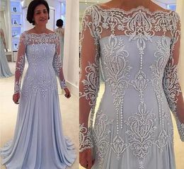 Exquisite 2017 Popular Lilac Chiffon Mother Of The Bride Dresses Elegant Illusion Long Sleeve Embroidery Beads Mother Formal Gown EN12275