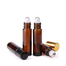 High Quality 700pcs/lot 10ml Amber Glass Roll On Bottles Perfume Roll-on Bottle For Essential oil Cosmetic Packing Use