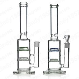 Straight Type Glass Bongs Glass Waer Pipe Ice Notches Bong Double Layer Platform Design with Glass Bowl