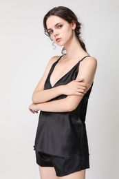 womens sleeveless sexy summer silk satin Pyjamas shorts sets nightwear sleepwear nighties black negligee 2018