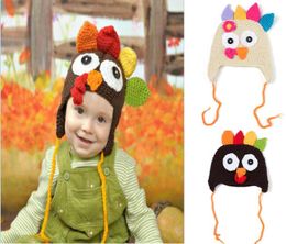 Handmade cartoon animal turkey hat photograph prop wool knit baby warm beanie Thanksgiving Turkey hat cap Festival christmas kids best gift