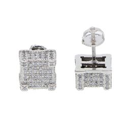 Hip hop mens gold screw earring with cz mirco paved square shape iced out stud earrings