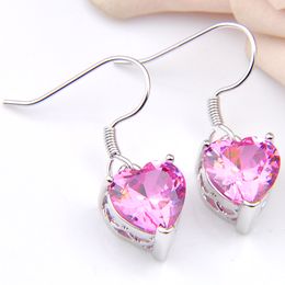 luckyshine e0281 heart shaped pink kunzite Jewellery earring 925 silver valentines gift Jewellery hook earrings 10 pair free