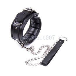 Bondage New Lockable Padded Leather Restraint Neck Collar Chain Leash Roleplay Choker slave #R98