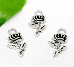 200pcs/lot Antique Silver Plated Flower rose Charms Pendants for Jewellery Making DIY Handmade Craft 21mm