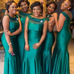 Dark Green Nigerian Bridesmaid Dresses South African Mermaid Bateau Neck Sleeveless Maid Of Honour Gowns Glamorous Black Girls Prom Dress