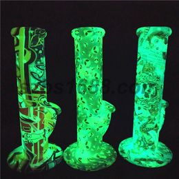 Bong silicone pipe rig smoking pipes bubbler glow in the dark non fading printing oil rig Silicone Water Bong with 14mm Glass bowl