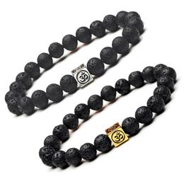 8mm Black Lava Stone Essential Oil Diffuser Beads Bracelet Square OM Women Men Fashion Yoga Buddha Bracelets Jewellery Gift