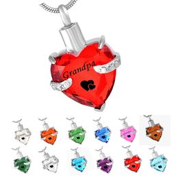 Grandpa Glass Cremation Jewelry Heart Birthstone Pendant Urn Necklace Ashes Holder Keepsake