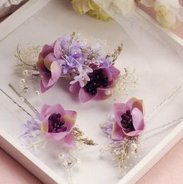 New bride flower hairpin Set Bridal gown white wedding dress accessories