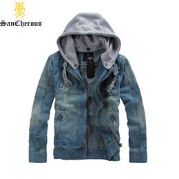 High Quality Big Size Denim Jacket Men Casual Zip Jacket Hooded Male Jackte Comfortable Cowboy Size M-5XL