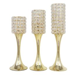 New Design Crystal Candle Holders Metal Candlestick Tabletop Wedding Centerpieces Party Table Candelabra Home Hotel Decoration