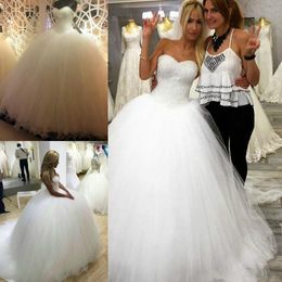 Exquisite Sweetheart Beads Wedding Dresses Sequins Sleeveless Tulle Arabic African Bride Ball Vesti0do de novia Bridal Gown Plus Size Custom