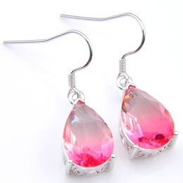 Luckyshine New Arrive Christmas Gift 2pieces/lot 925 silver plated Simple BI-COLORED Tourmaline crystal Earring Jewellery for lady e0121