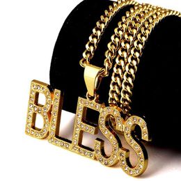 Gold letter BLESS hip hop Jewellery men night club party 18K gold chain for men high street wear rapper necklace free shipping