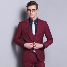 Hot Recommend--New Design Notched Lapel One Button Burgundy Wedding Men Suits Tuxedos Men Party Groomsmen Suits(Jacket+Pants+Tie+Vest)NO;222