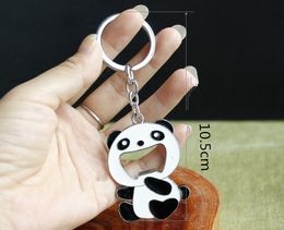 Cute Metal Panda Keychain Bottle Opener Keyring Jewellery Accessories Zinc Alloy Key Charms Pendant Ethnic Gift 2pcs/lot