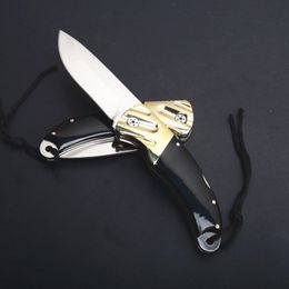 Top Quality Folding Knife 440C Mirror Polish Drop Point Blade Copper Head + Cow Horn Handle EDC Pocket Knives Gift Knife