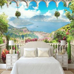 Custom any size 3D wall mural wallpapers Modern fashionTerrace landscape scenery 3D Perspective Wall Sticker