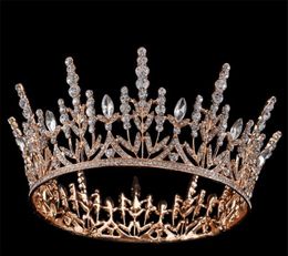 Queen Round Crown Pageant Tiara Wedding Bridal Headband Retro Hair Accessories Jewellery Headpiece Crystal Rhinestone Hair Ornament Headdress
