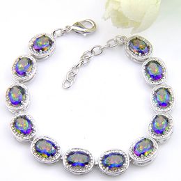 5 Pcs Lot Retro Rainbow Natural Mystic Topaz Gem Luckyshine 925 Silver For Women Wedding Gift Zircon Bracelet 8 inch
