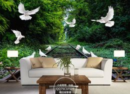 papel de parede Seamless large-scale mural 3D Custom Photo mural Wallpaper 3D stereo Inter-tree track pigeon mural living room wall decor