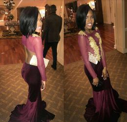 2019 African Burgundy Prom Dress Velvet Long Sleeves Formal Pageant Holidays Wear Graduation Evening Party Gown Custom Made Plus Size