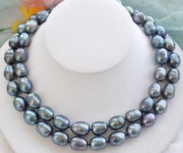 CHARMING NATURAL 11-13MM SOUTH SEA BLACK BLUE PEARL NECKLACE 32 INCH Jewelery