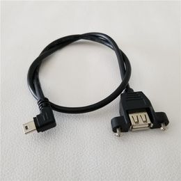 10pcs/lot 90 Degree Right Angle 5Pin Mini B Male to USB A Female Data Cable Line Panel Mount 50cm