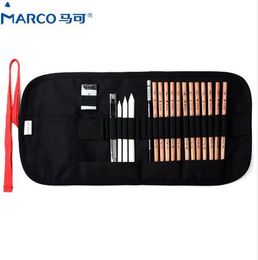 MARCO 7500 Charcoal Earser Knife Drawing Pencils Set Colors Art Drawing Pencils for Writing Drawing and Sketching Canvas Bag Set