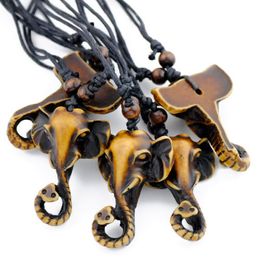 Fashion Jewellery Whole lot 12pcs Imitation YAK BONE Carved Brown Lucky Elephant Pendants Necklace Amulet Gifts DROP MN4237115