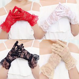 New Elegant Style Sun Protection Accessories Lace Hollow-Out Gloves Delicate Lace Jacquard Pattern Lace Gloves Free Shipping