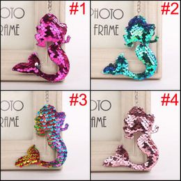 Sequins Mermaid Keychain Glossy Fishtail Keyfob Car Bag Pendant Accessroies Colorful Mermaid Key Rings Jewelry For Women Girl 4 Styles