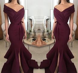 2019 Burgundy Prom Dress Mermaid Off Shoulder Long Formal Pageant Holidays Wear Graduation Evening Party Gown Custom Made Plus Size