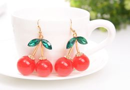 Cherry Dangle Earrings Lovely Red Fruit Ear Stud Crystal Rhinestone Fashion Charm Earrings Dangle for Women
